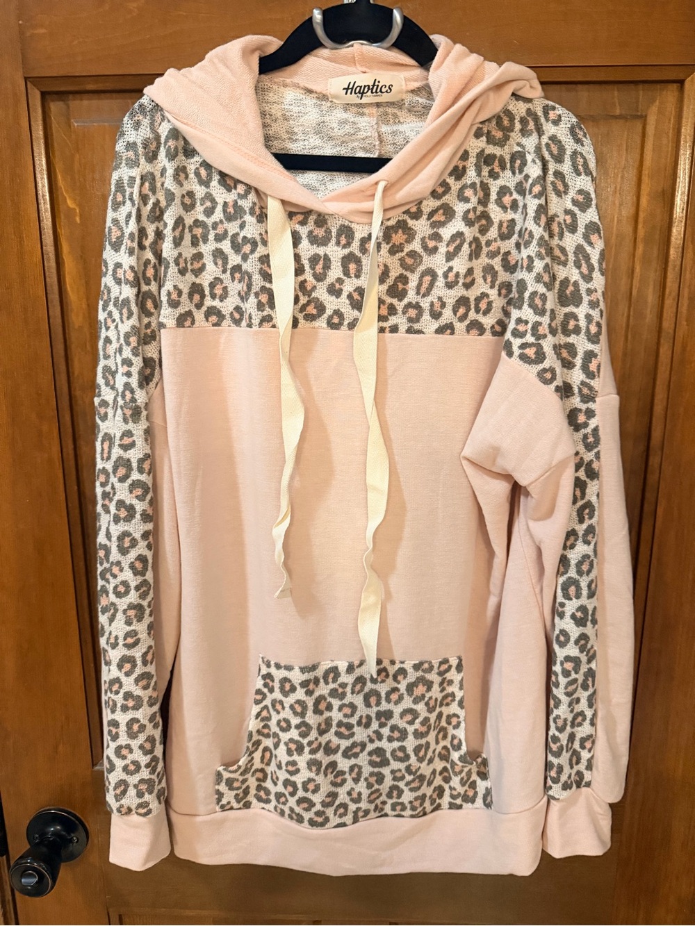 Haptics Pink Leopard-Print Hooded Cowl Sweater